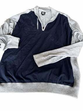 FootJoy FJ Tech Sweater Men's XL Gray/Navy 1/4 Zip Windproof Wool Blend Pullover